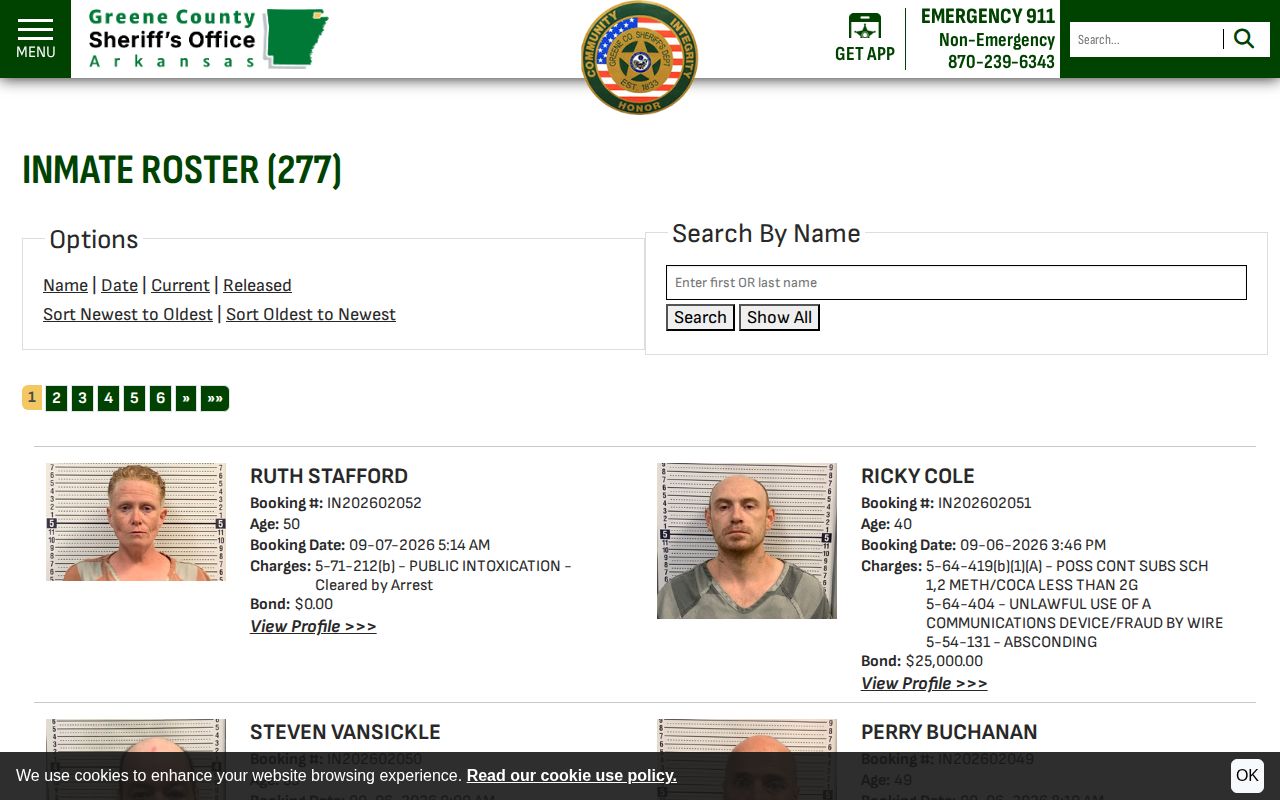 Greene County current inmate roster ordered by booking time