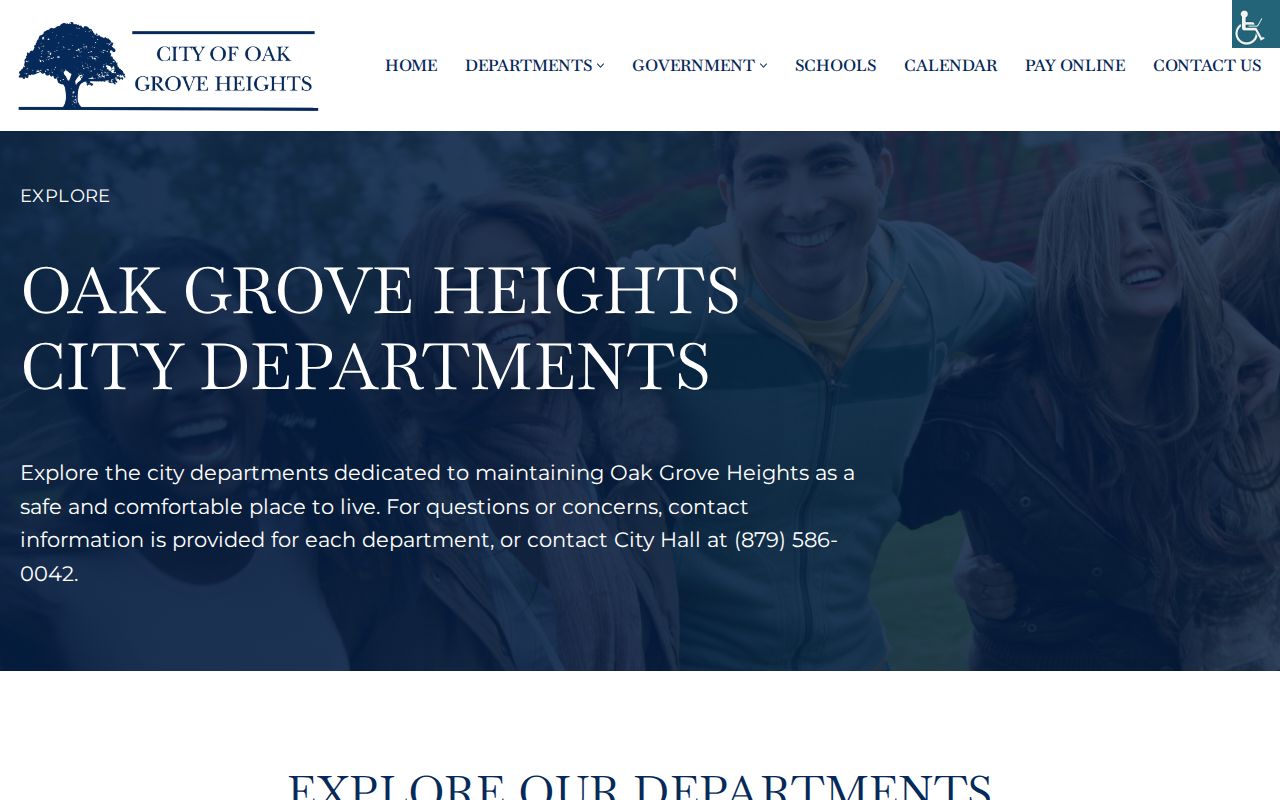 Oak Grove Heights official departments page with City Hall information