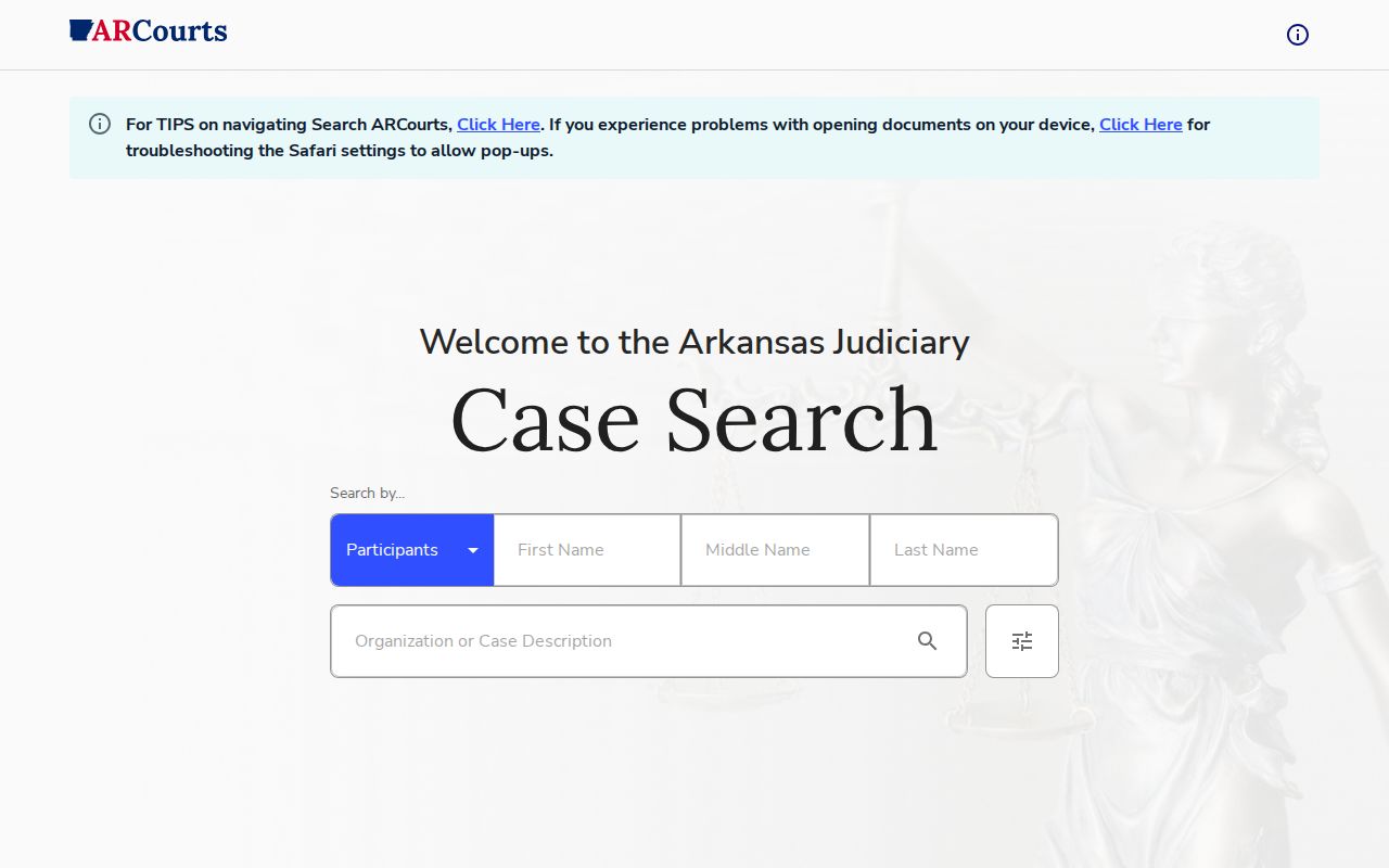 Arkansas Judiciary Search ARCourts page